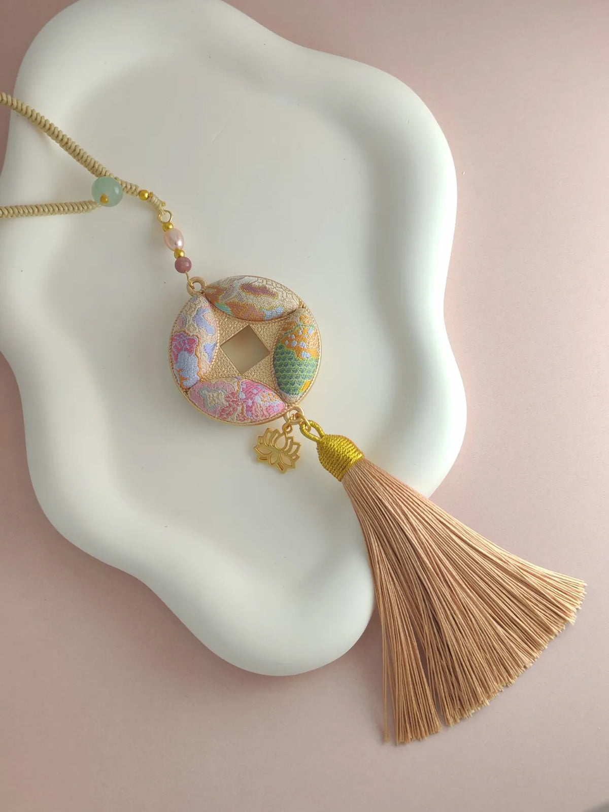 Lucky Coin Brocade Charm with Tassel