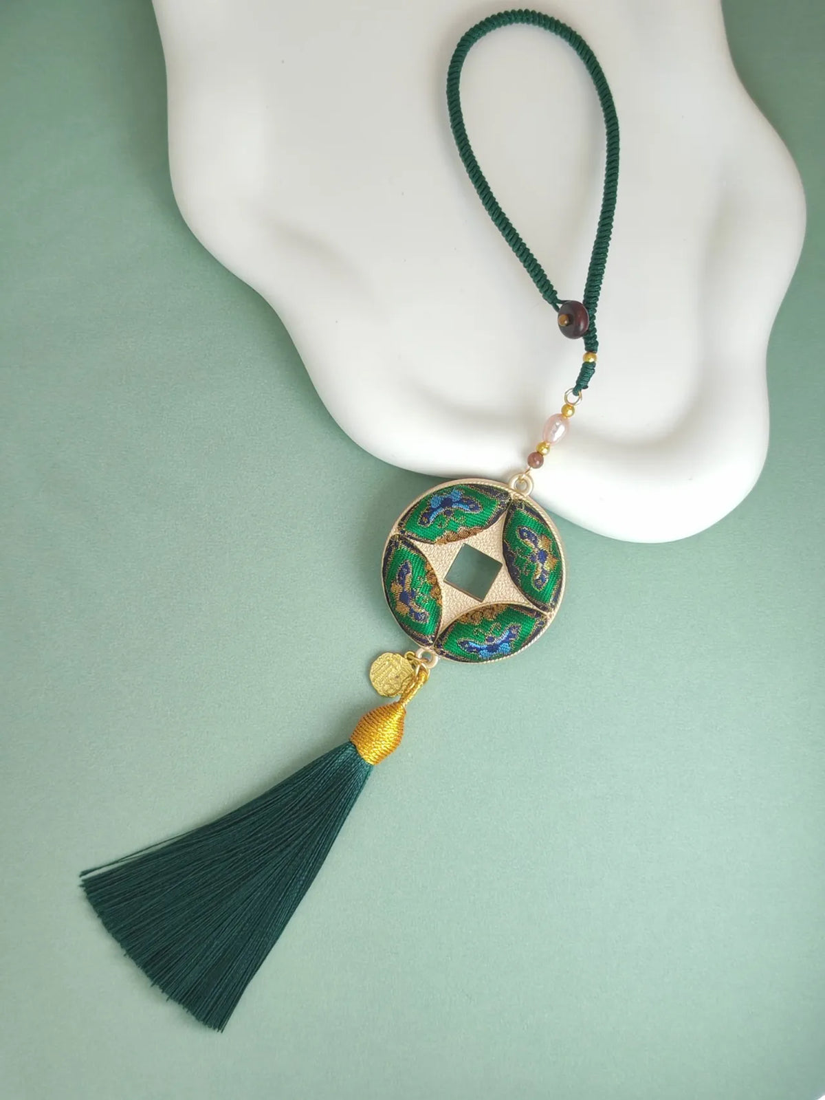 Lucky Coin Brocade Charm with Tassel