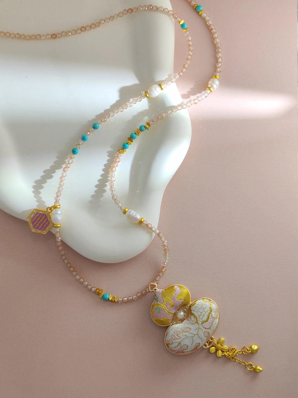 Gourd Pendant Necklace – A Blessing of Fortune and Luck, Handmade with Pearls