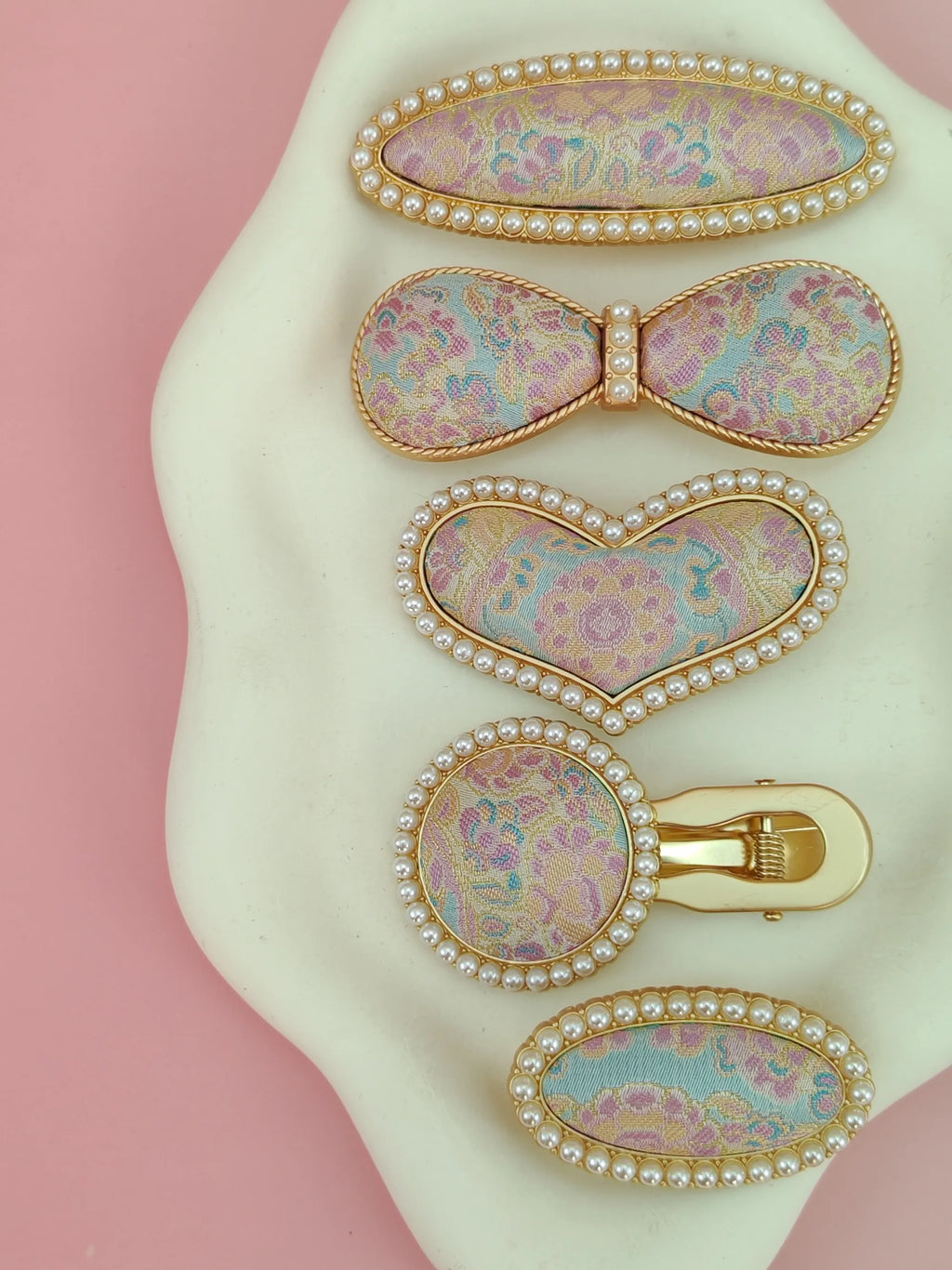 Pearl-Style Brocade Hair Clip – Handmade Designs