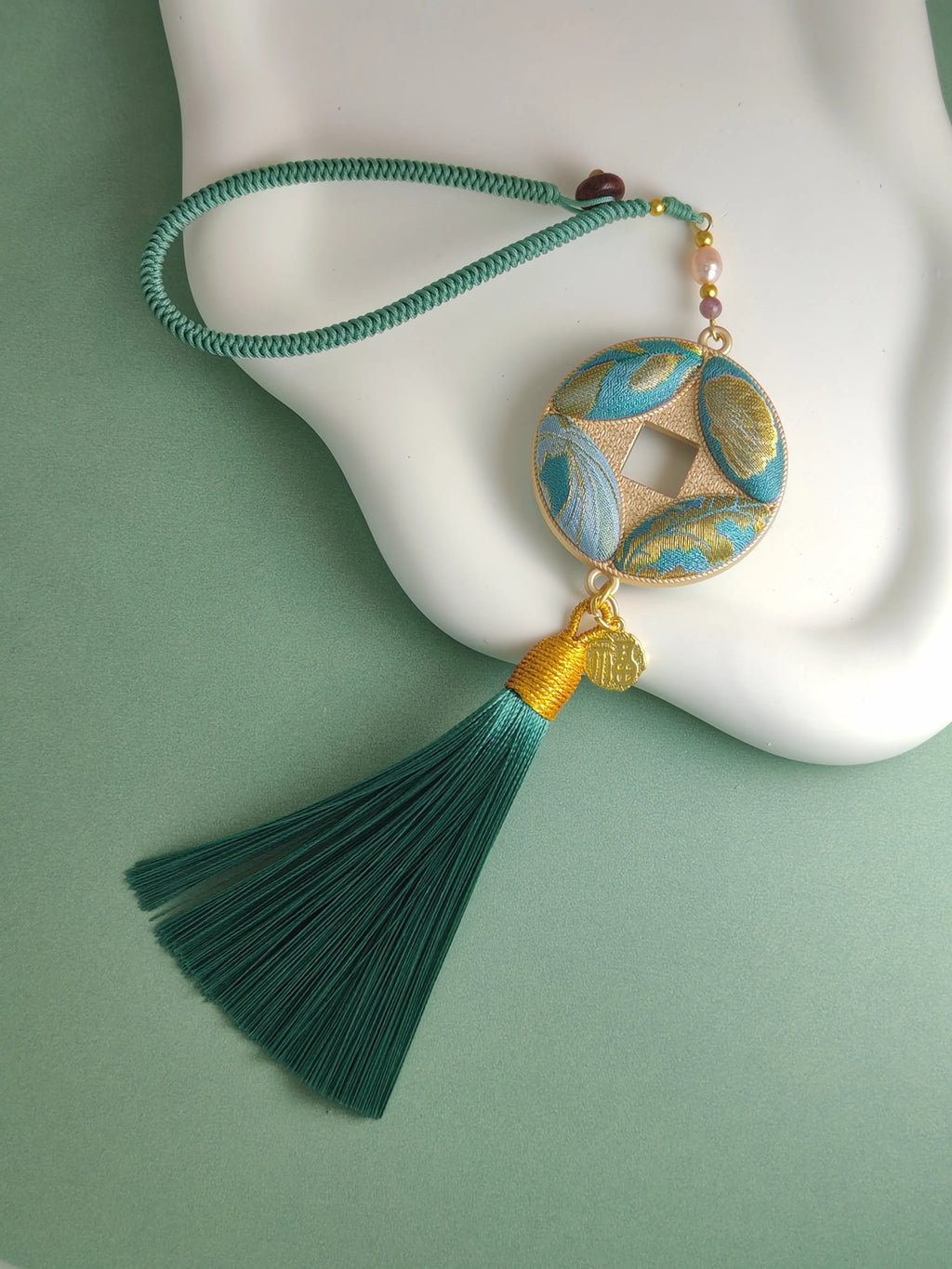 Lucky Coin Brocade Charm with Tassel