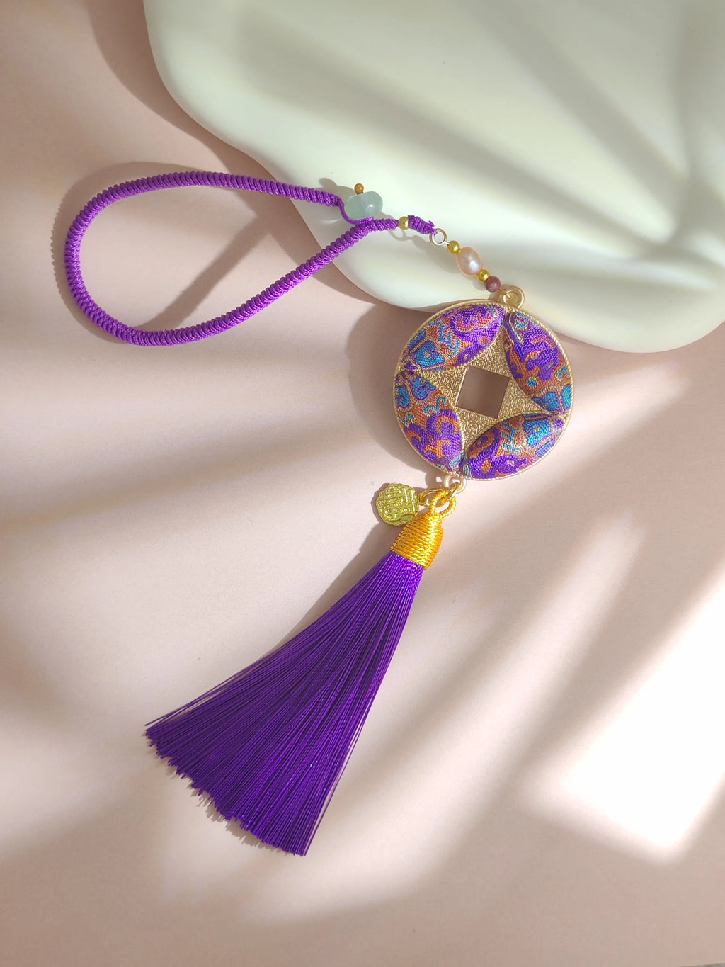 Lucky Coin Brocade Charm with Tassel