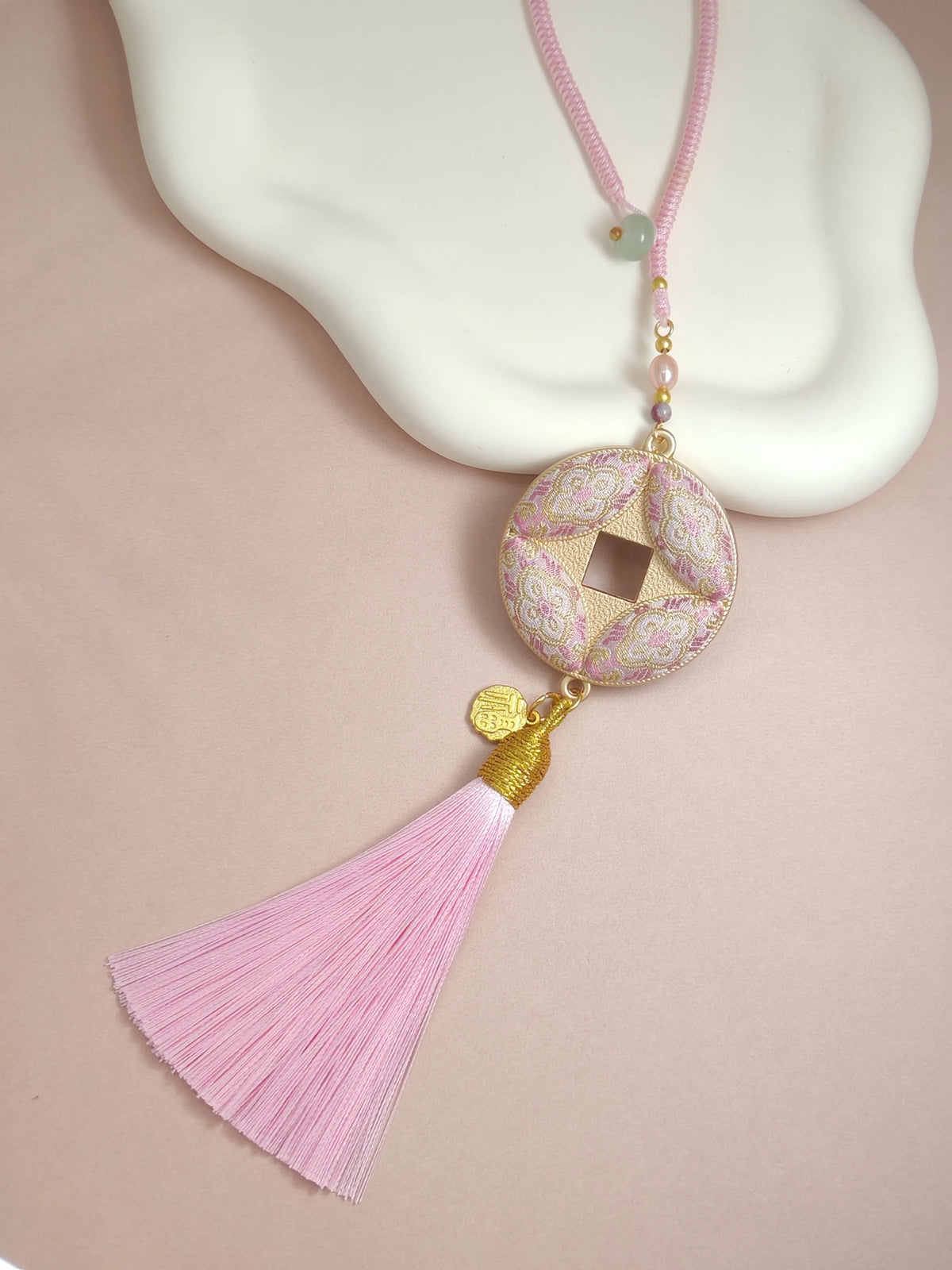 Lucky Coin Brocade Charm with Tassel