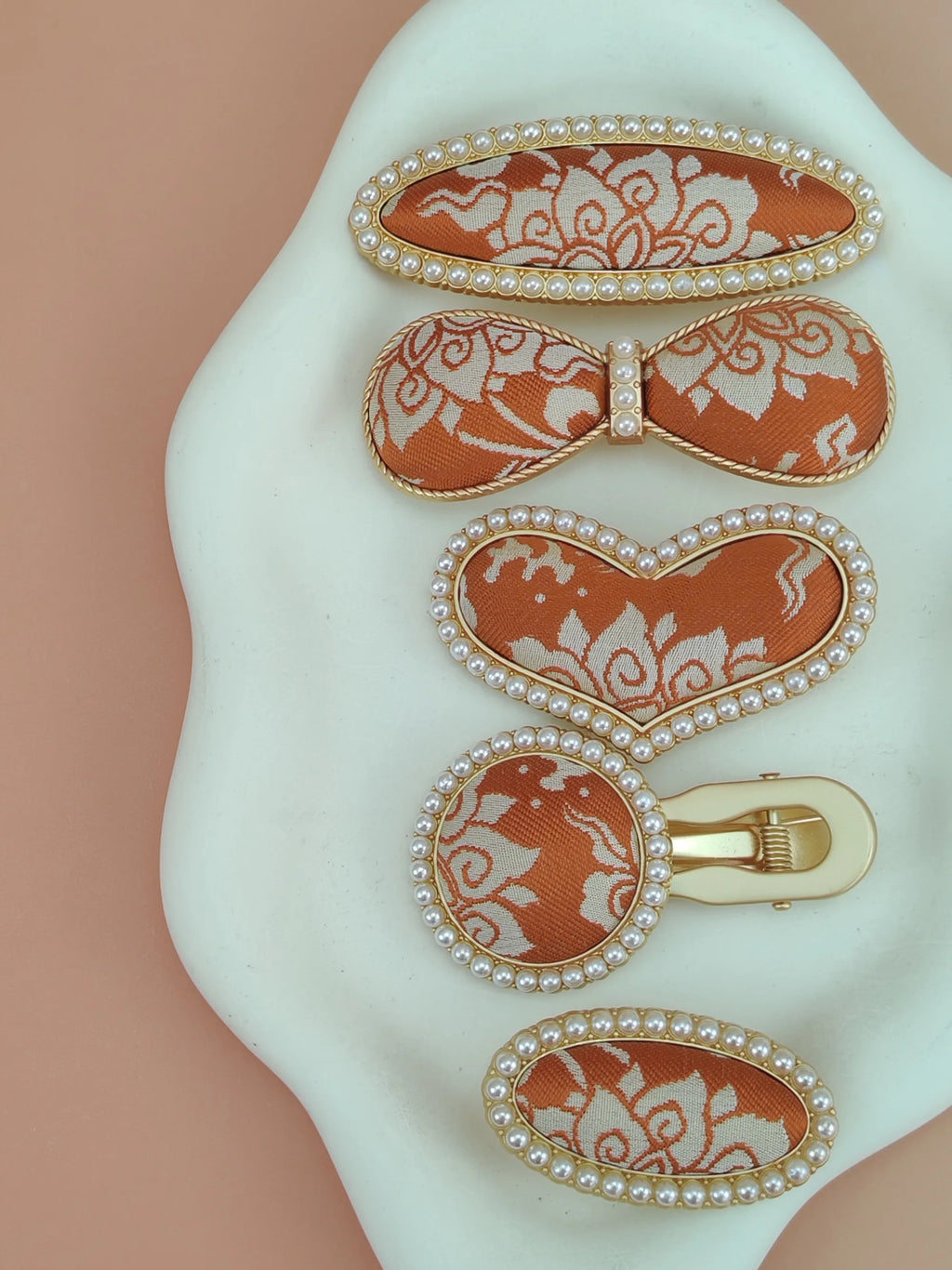 Pearl-Style Brocade Hair Clip – Handmade Designs