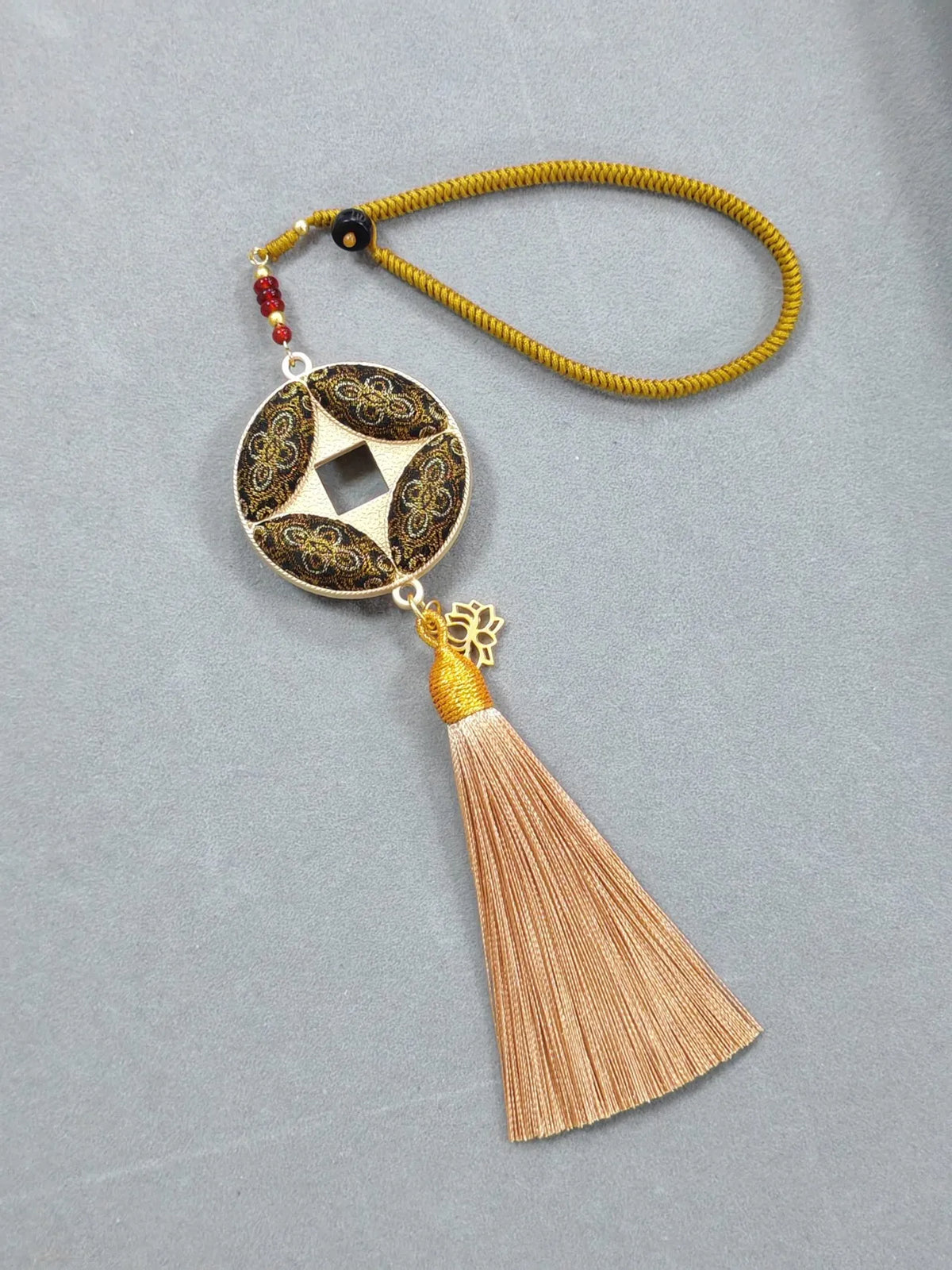 Lucky Coin Brocade Charm with Tassel